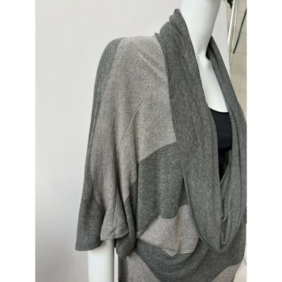 Splendid Womens Tunic Sweater Gray Stripe Short Sleeve Drape Neck Tight Knit M - Picture 9 of 12